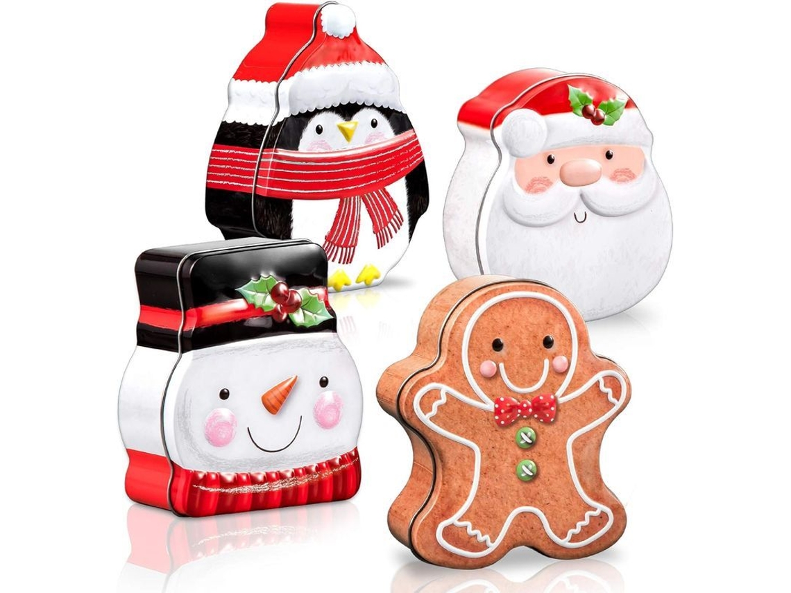 Caja Metálica Navideña Con Tapa, 4 Diseños Diferentes, Para Guardar Galletas Y Regalos.
