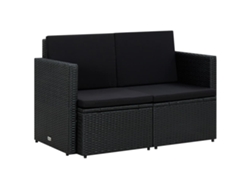 Sofá LOVELY HOME Relax de Jardín 2 Plazas con Cojines de Mimbre en Color Negro (118 x 65 x 74 cm)