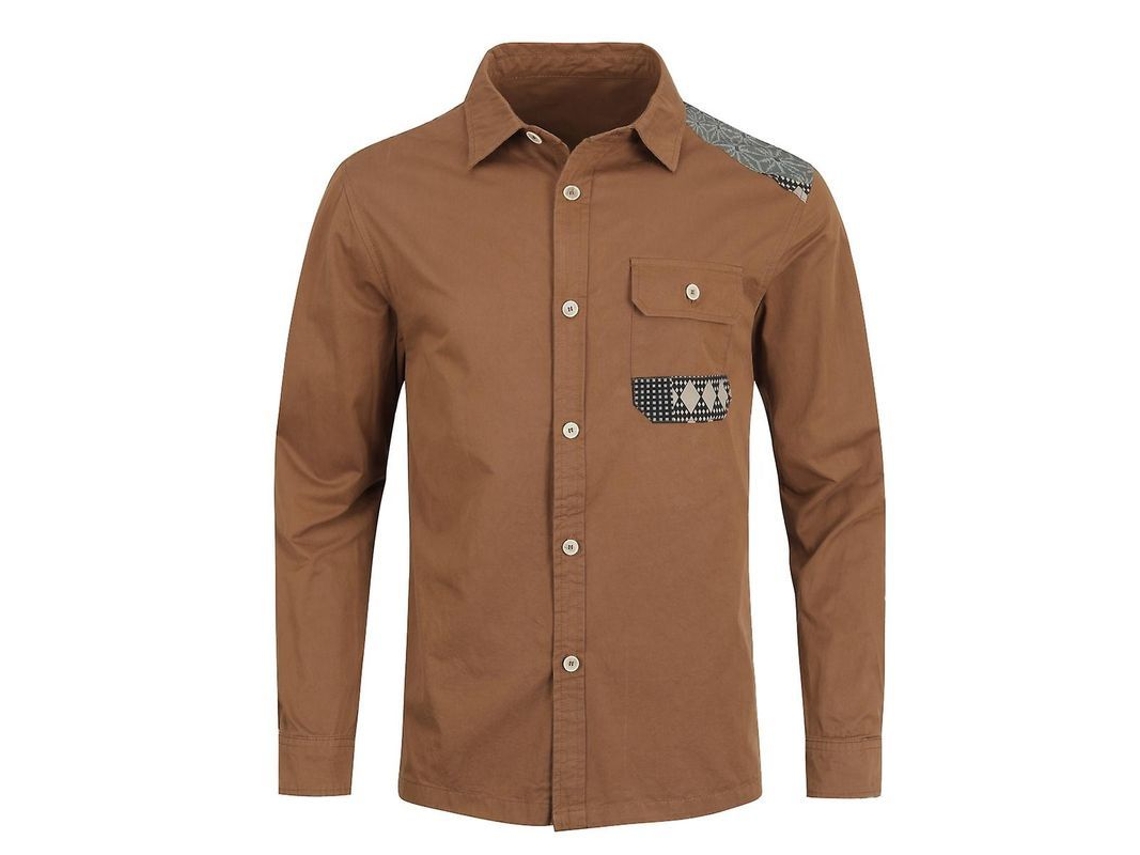 2026-camisa Casual Para Hombre Mystdiy Con Solapa Y Diseño De Empalme Manga Larga