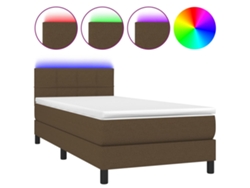Maison Exclusive - Cama Box Spring Colchón Luces Led Tela Marrón Oscuro 100x200cm