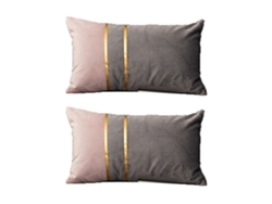 Juego De 2 Fundas De Almohada De Terciopelo Con Detalles En Cuero Dorado, 30 X 50 Cm