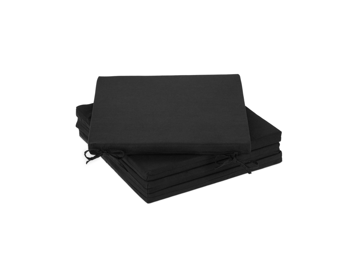 Relaxdays Set 4 Cojines Silla, Cuadrados, 39,5x39,5 Cm, Con Lazo, Interior Y Exterior, Poliéster, Cojín Asiento, Negro