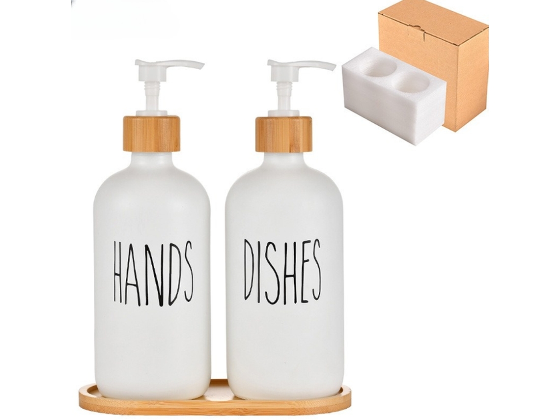 Juego de 2 dispensadores de vidrio, blancos, para baño y ducha Tommy01