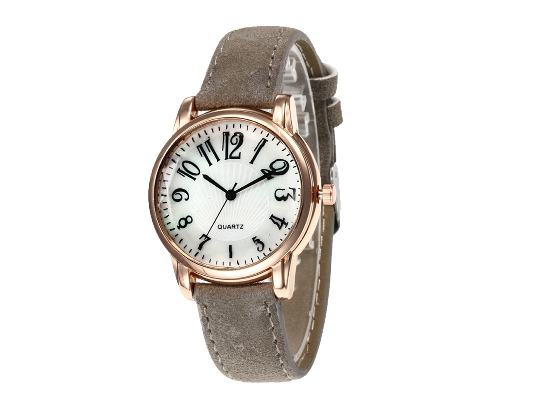 Reloj De Pulsera De Moda Para Mujer Con Correa De Cuero Y Esfera Redonda Gris.