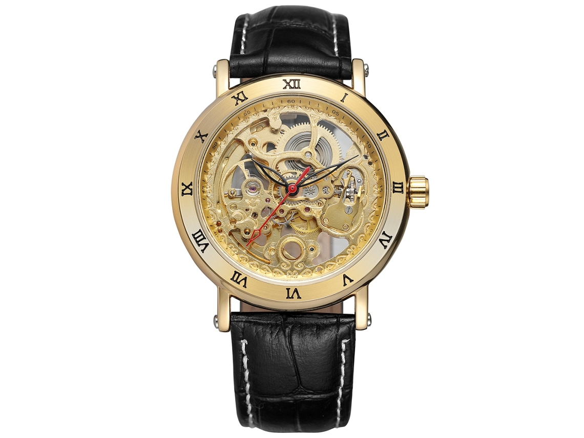 Reloj Mecánico Automático Para Hombre Forsining Con Correa De Cuero Sintético Y Diseño Calado, Resistente Al Agua.