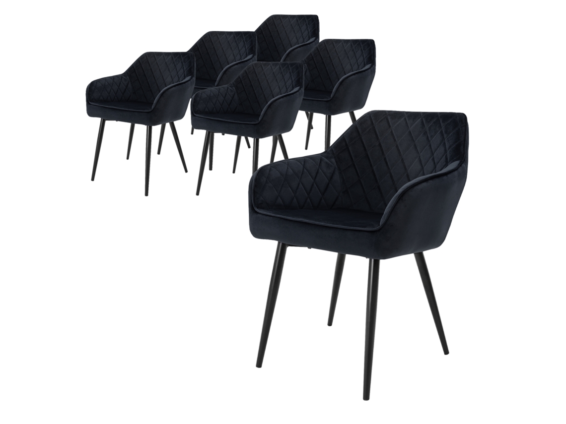 Conjunto de 6 Cadeiras de Jantar / Sala de Estar de Veludo Preto Pernas de Aço Preto 80 Cm ML-DESIGN 60 x 63 x 80
