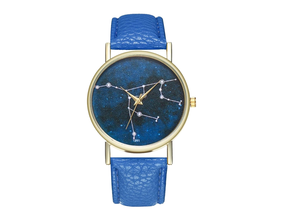 Reloj De Cuarzo Unisex Con Correa De Cuero Pu, Dial De Universo, Azul Real