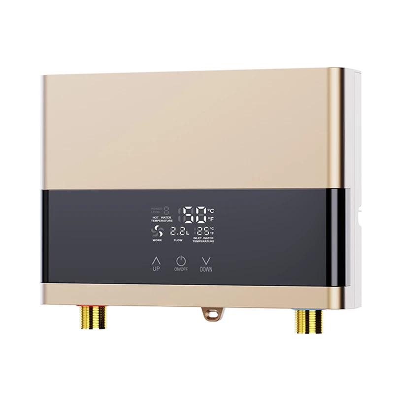 Calentador De Agua Eléctrico Instantáneo (110 V, 4000 W, Dorado) Con Pantalla Lcd De Temperatura Y Control Remoto