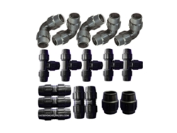 Pack Riego Tuberia 32Mm: 5 Te 5 Codo 5 Enlace 2 Tapon Fitting Negro de Polietileno para Tubo Agricola Y Alimentario SUINGA