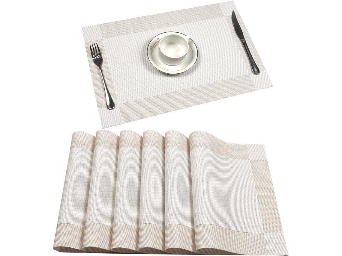 2026-41270-tapete De Mesa, Vinilo Tejido Antideslizante Lavable A Mano, Set De 6 Piezas, Color Crema Claro, Para Hogar Y Restaurante