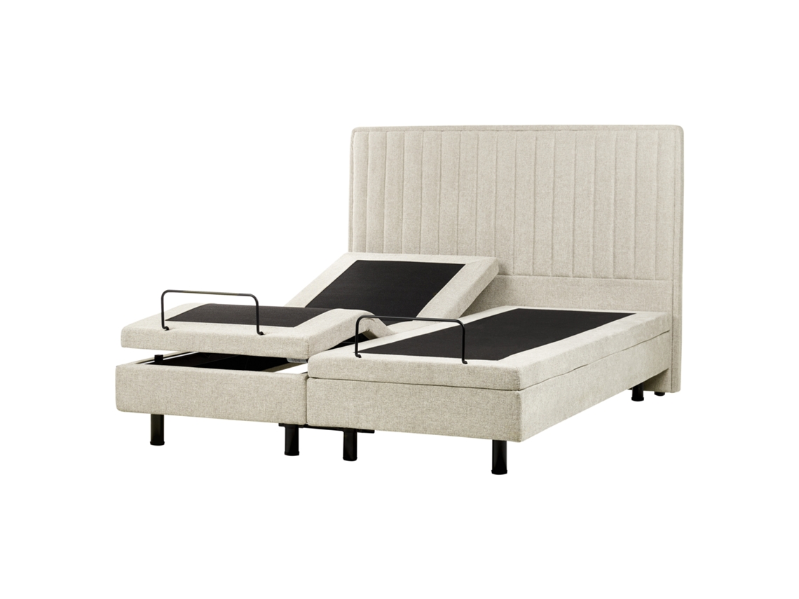 Cama de Casal BELIANI Castellan de Tecido Creme 160x200