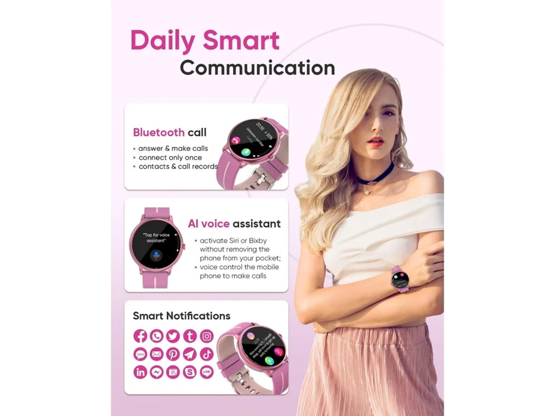 Smartwatch para mujer, pantalla AMOLED de 1,43, llamadas Bluetooth, 7 aplicaciones de salud, HRV y monitor de sangre Bestvite.