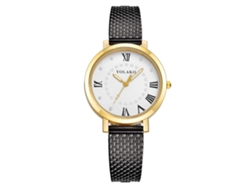 Reloj De Pulsera De Cuarzo Yk Para Mujer Con Números Romanos Y Esfera Con Pedrería, Correa De Plástico Negra.