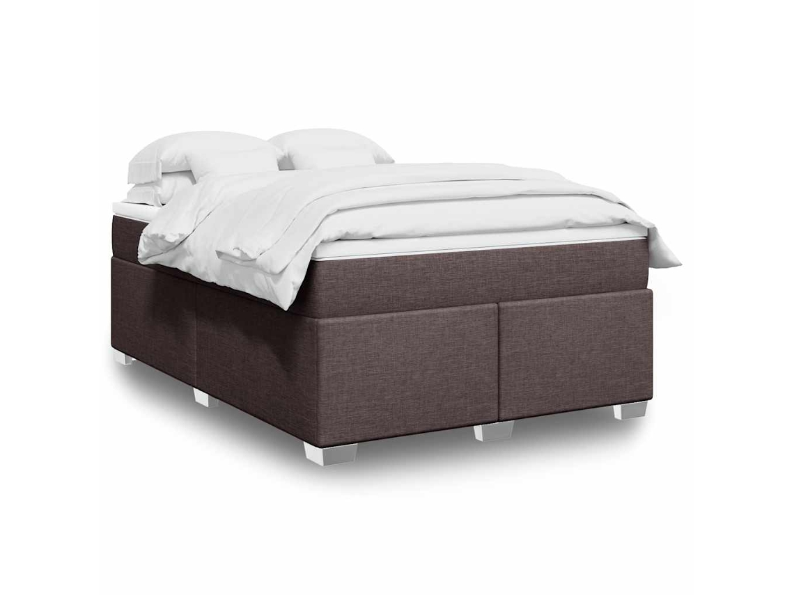 Cama Box Spring Con Colchón Tela Marrón Oscuro 140x190 Cm
