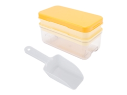 Bandeja De Silicona Para Cubitos De Hielo Con Tapa Y Cuchara, 2 Niveles, 64 Cubitos, Color Amarillo.