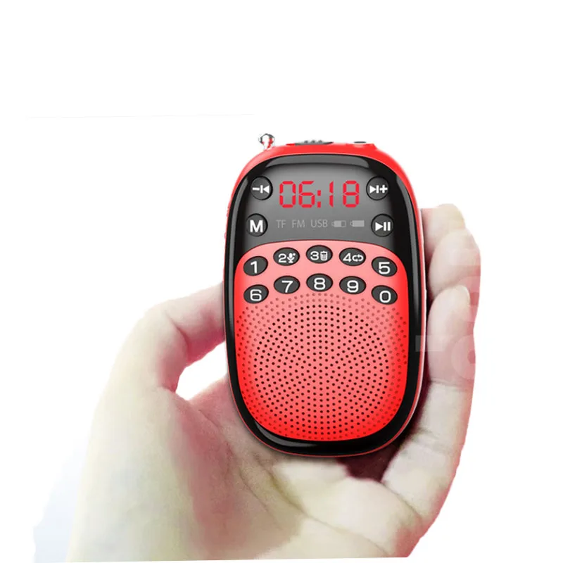 Mini radio FM/DSP (roja) - Recargable - Altavoz Bluetooth inalámbrico integrado - Grabación - Tarjeta TF