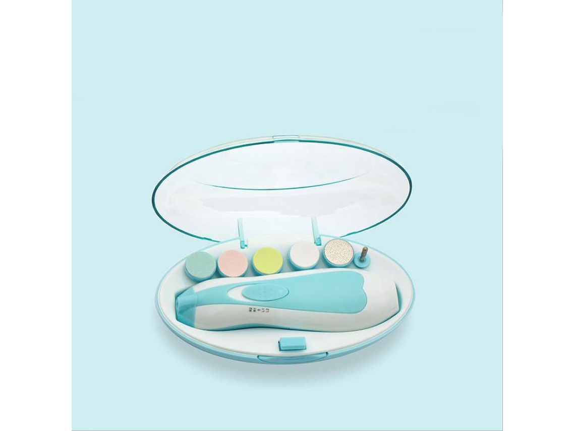 Lixa Elétrica Para Unhas Bebê Com Luz Led E 6 Cabeças De Lixamento Kit Manicure Azul
