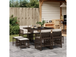 Juego de comedor de jardín de 9 piezas con cojines de mimbre marrón DKD Home Decor