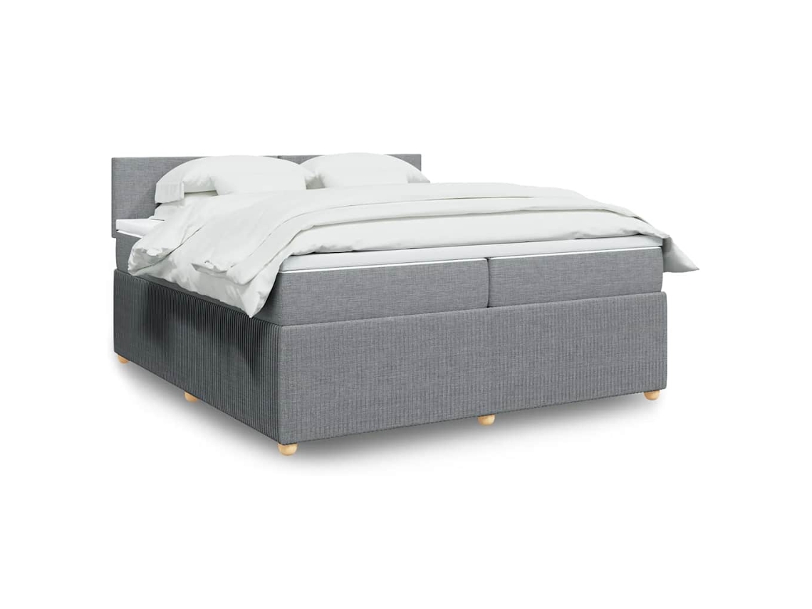 Cama Box Spring Con Colchón Tela Gris Claro 200x200 Cm