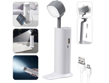 Lámpara de escritorio pequeña, mini lámparas de mesa para oficina en casa, linterna LED portátil/luz de libro con puerto de carga USB (5000 mAh) CH...