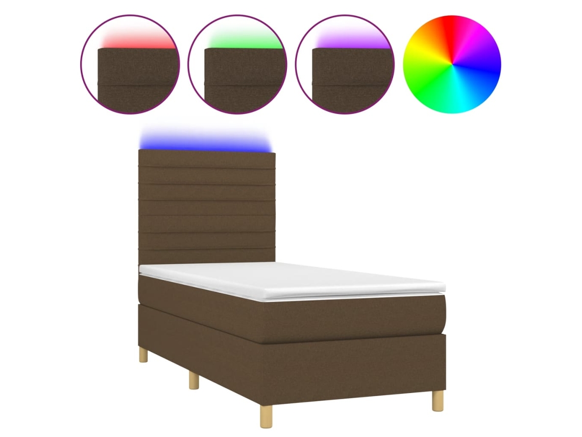 Maison Exclusive - Cama Box Spring Colchón Y Luces Led Tela Marrón Oscuro 90x200cm