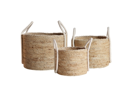 Cesto J-3 Wica, de Fibra Natural, en color Natural-Blanco, de 37x37x43cm LASTDECO