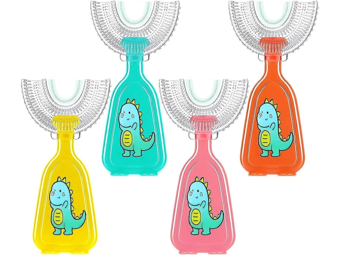 Juego de 4 cepillos de dientes infantiles en forma de U para entrenamiento manual, cepillo de dientes blanqueador con masaje, GOKOCO