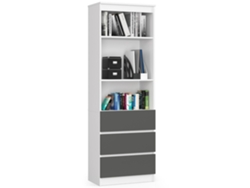 Librería Akord R60 Blanco 60 Cm 3 Cajones Frente En Color Grafito Gris 3 Estantes 60x35x180 Cm