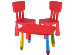 WELLHOME - Mesita infantil rectangular 73x58x48cm y 2 Sillas a juego 38x35x67cm en color Rojo