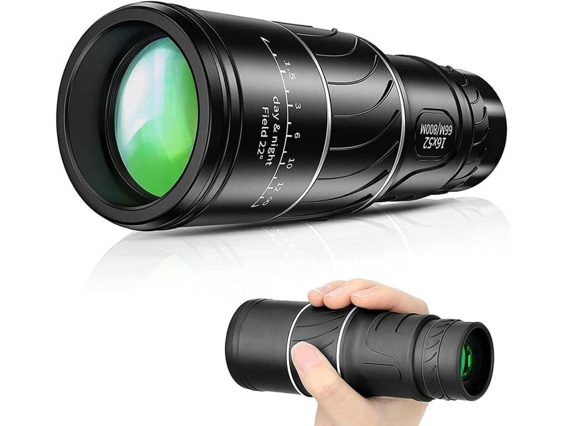 Telescopio monocular 16x52 para adultos y niños, ideal para observación de aves, acampada, senderismo, conciertos, color negro USHION