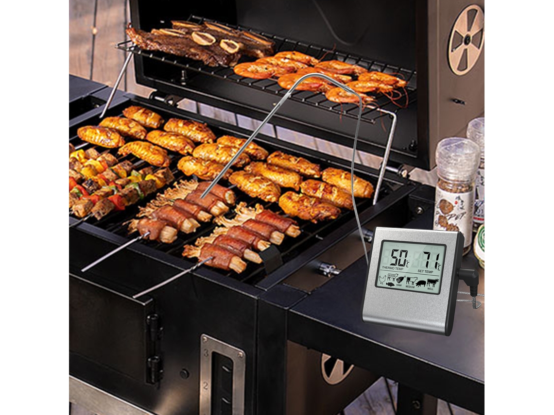 Termómetro Digital De Cocina Lcd Con Sonda, Termómetro De Horno Para Carne, Barbacoa, Grill Y Cocina, Con 7 Temperaturas Predefinidas Y Temporizador