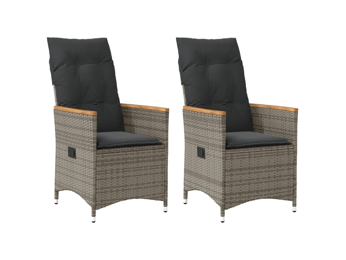 Sillas de jardín reclinables de 2 piezas DKD Home Decor con cojines de mimbre gris