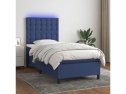 Cama Box Spring Colchón Y Luces Led Tela Azul 100x200 Cm
