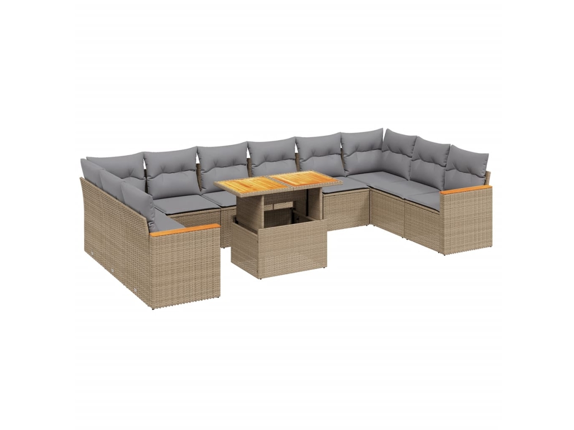 Conjunto de 11 sofás de jardín con cojines de mimbre, beige, EXCLUSIVO DE LA CASA