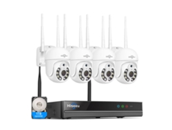 Equipo de circuito HISEEU cerrado de televisión Kit CCTV Cámara Negro WifVideo Vigilancia 8Ch 4 Cámaras 1080P F Negro