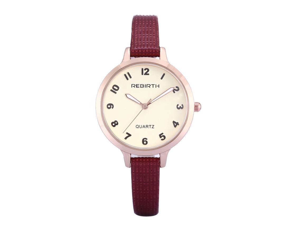 Reloj De Pulsera Para Mujer Rebirth, Piel Sintética, Números Arábigos, Cuarzo, Resistente Al Agua, Color Rojo.
