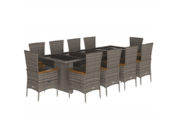 Juego de 11 piezas de comedor de jardín con cojines de mimbre, patas grises, EXCLUSIVA MAISON