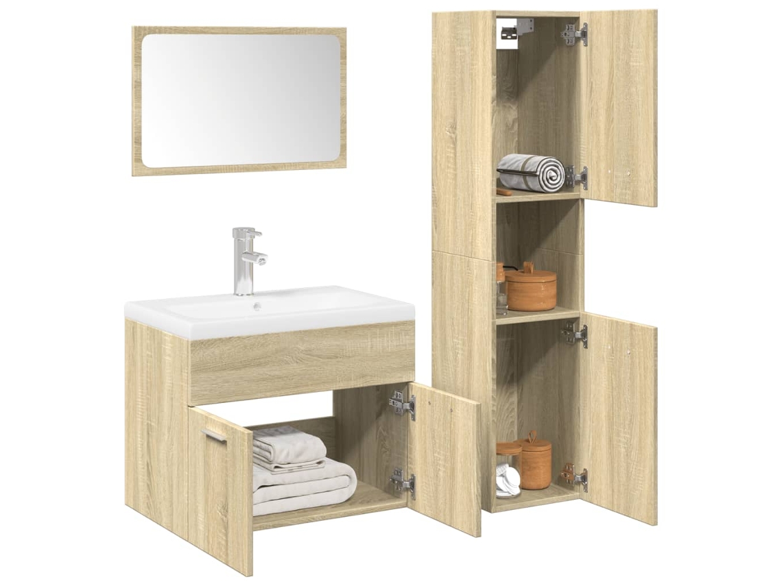 Juego de 4 piezas. Muebles de baño derivados de madera de roble Sonoma Wsd77997 Lovely Home
