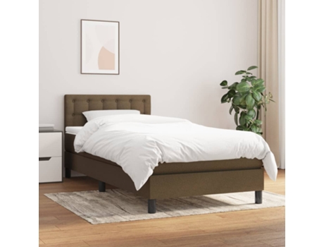 vidaXL Cama con somier y colchón 90x190 cm tela marrón oscuro