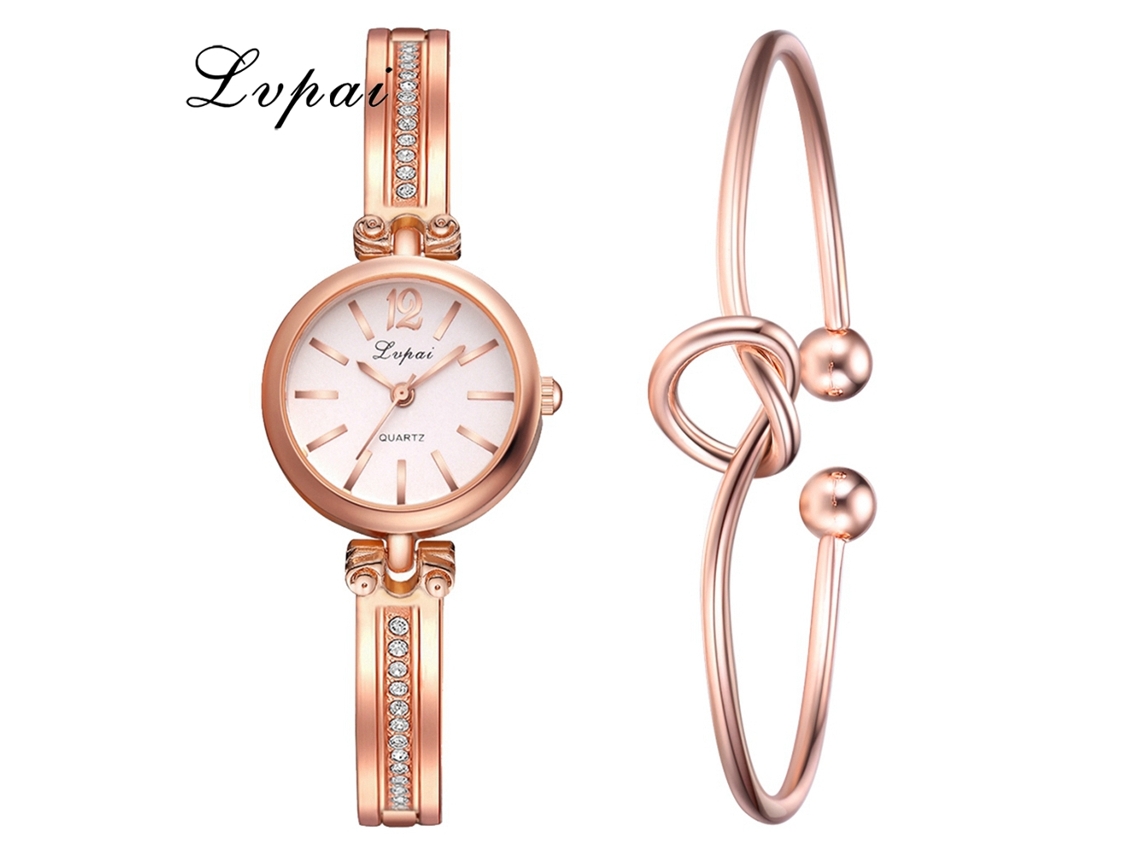 Reloj De Cuarzo Para Mujer Con Brazalete De Aleación, Decoración En Oro Rosa Y Diamantes De Imitación Blancos, Ivpai