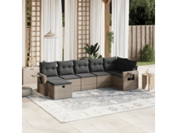 Conjunto de sofá de jardín de 7 piezas con cojines, mimbre gris, DKD Home Decor