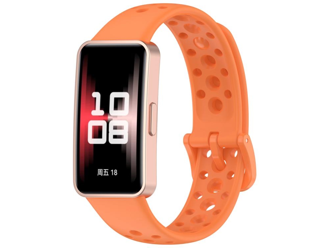 Bracelete Para Huawei Band 10 / 9 / 8 - Silicone Respirável - Estilo Hole Laranja