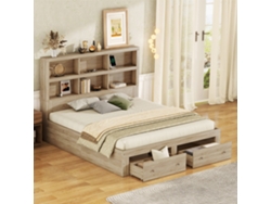Cama Doble De 160x200 Cm, De Aglomerado, Con 2 Cajones Y Cabecero De Madera Maciza.