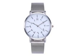 Reloj De Pulsera Analógico De Aleación Con Esfera Redonda, Movimiento De Cuarzo Moderno, Color Plata Y Blanco.
