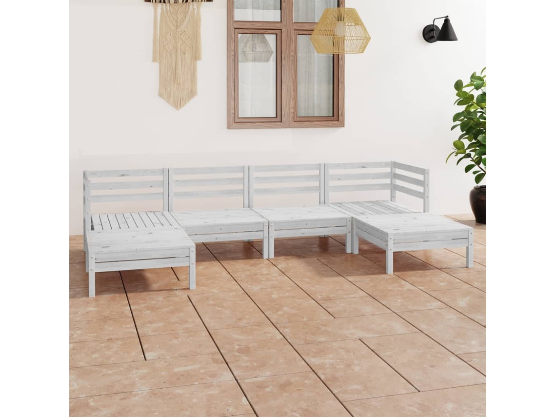 Conjunto de salón de jardín de 6 piezas de pino macizo blanco Dkd Home Decor