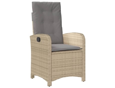 Sillón reclinable de jardín VIDAXL con cojines ratán PE beige mixto