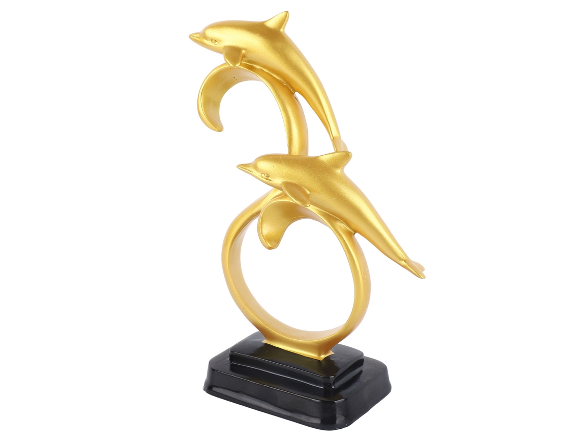 Elegante Estatua Decorativa De Delfín Dorado, De Resina Duradera Para El Hogar Y La Oficina.