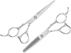 Juego de 2 tijeras de acero inoxidable para cortar el cabello, para usuarios zurdos, con mango.