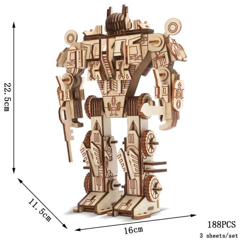 (estilo 2) Rompecabezas De Robot De Madera 3d, Kit De Modelo De Montaje 3d Hecho A Mano.