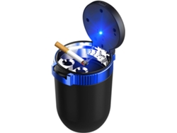MEOIRUERY Cenicera para automóviles con tapa, Cenicera sin humo con diseño pop-up de un solo clic y luz azul LED, Liner de acero inoxidable desmontable para una
